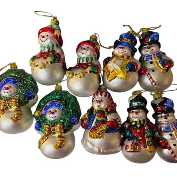 Handcrafted 1999 Brass Key Snowman Glass Christmas Ornament set of 9 - Picture 9 of 9